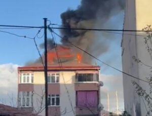 Ümraniye’de 4 katlı binanın çatısında yangın
