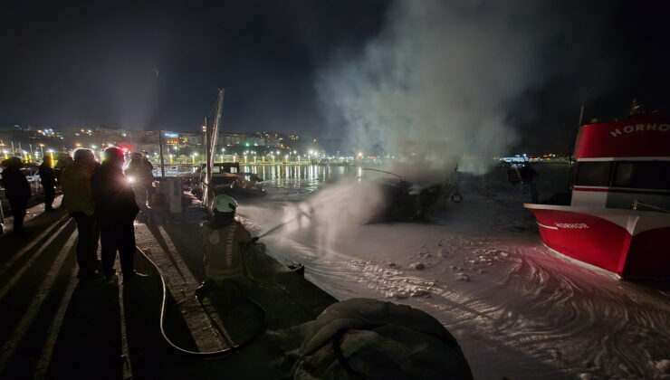 Şile’de yanan yat battı